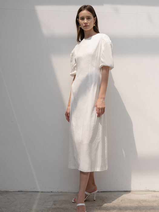 [TILLIDIE] Volume midi dress in ivory_