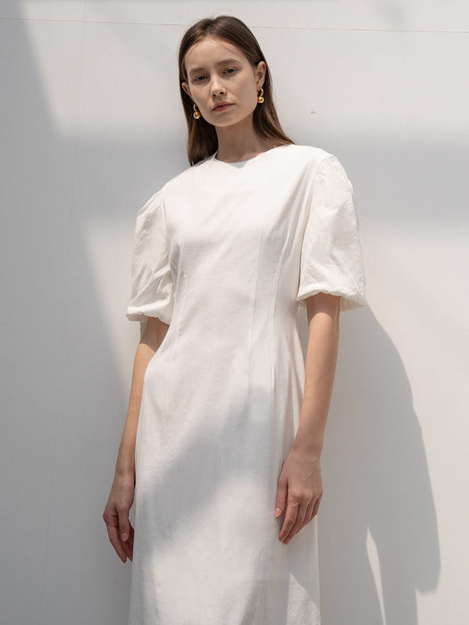 [TILLIDIE] Volume midi dress in ivory_