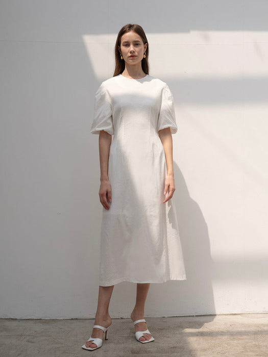 [TILLIDIE] Volume midi dress in ivory_