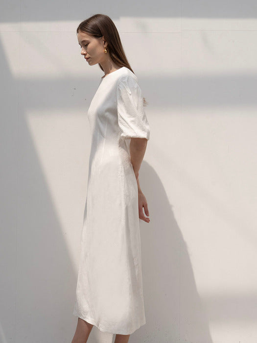 [TILLIDIE] Volume midi dress in ivory_