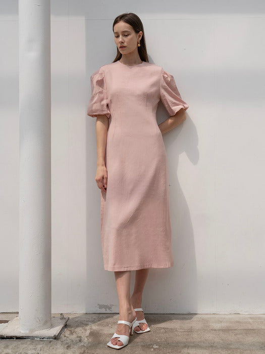 [TILLIDIE] Volume midi dress in pink_