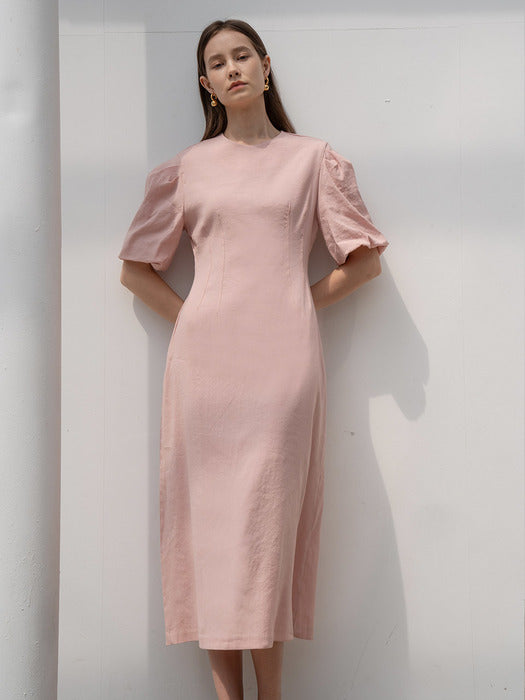 [TILLIDIE] Volume midi dress in pink_