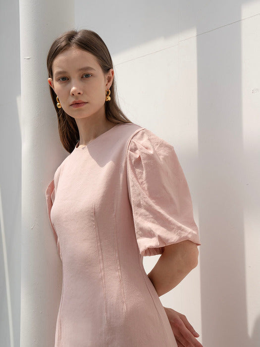 [TILLIDIE] Volume midi dress in pink_