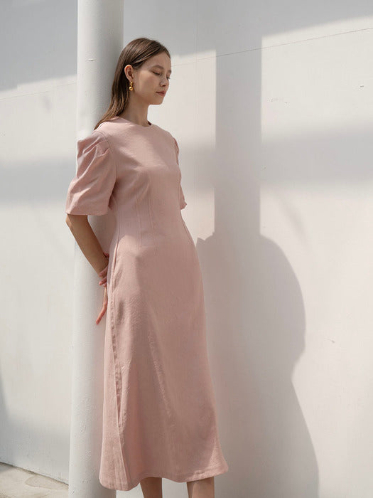 [TILLIDIE] Volume midi dress in pink_