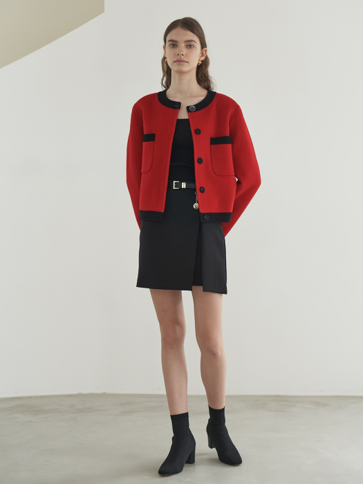 [TILLIDIE] Premium handmade wool round neck blazer in red_