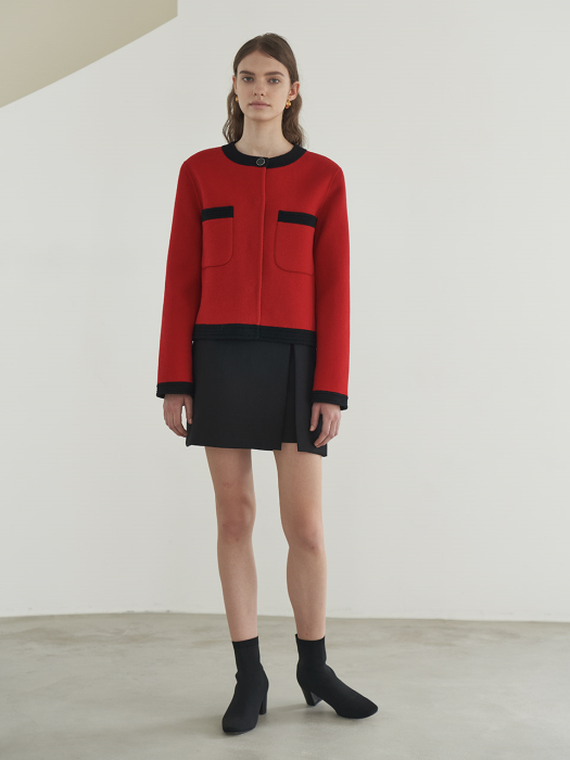 [TILLIDIE] Premium handmade wool round neck blazer in red_