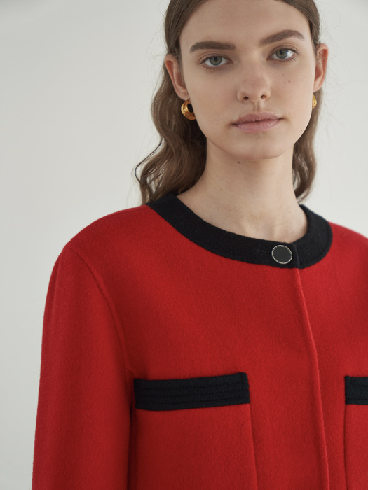 [TILLIDIE] Premium handmade wool round neck blazer in red_
