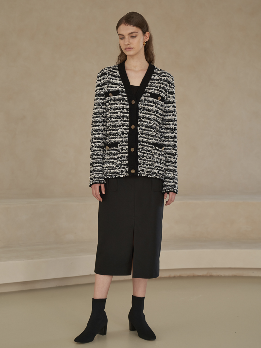 [TILLIDIE] Chain belt midi skirt in black_