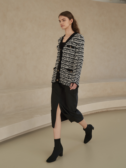 [TILLIDIE] Chain belt midi skirt in black_