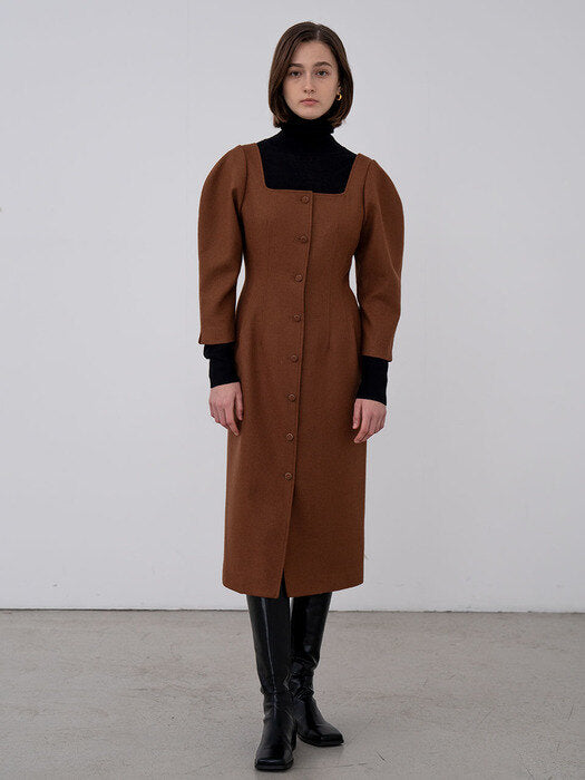 [TILLIDIE] Cut out neck balloon wool dress (2color)