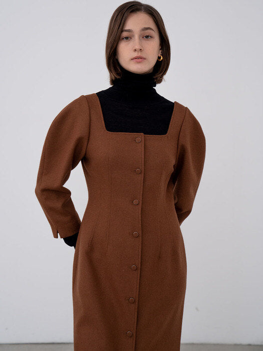 [TILLIDIE] Cut out neck balloon wool dress (2color)