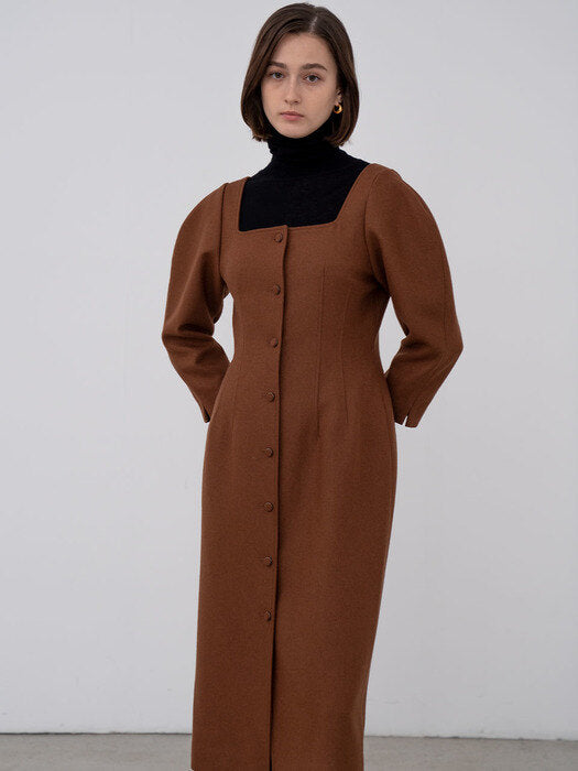 [TILLIDIE] Cut out neck balloon wool dress (2color)