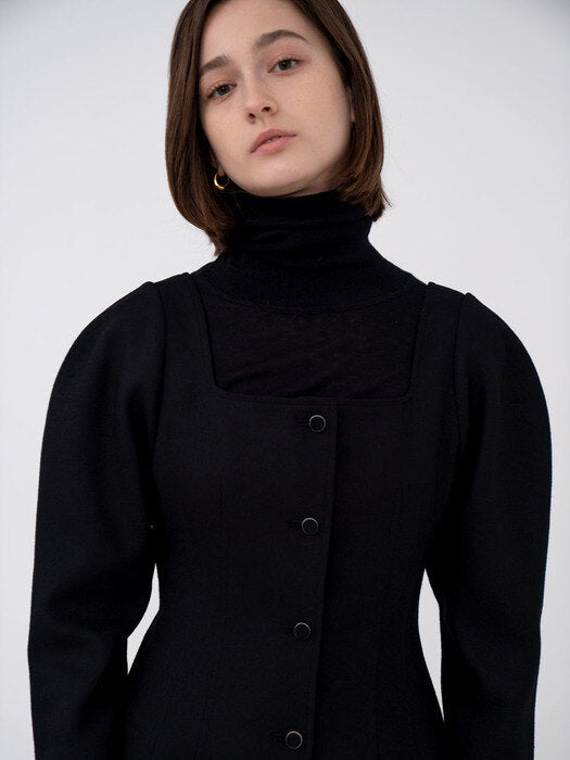 [TILLIDIE] Cut out neck balloon wool dress (2color)