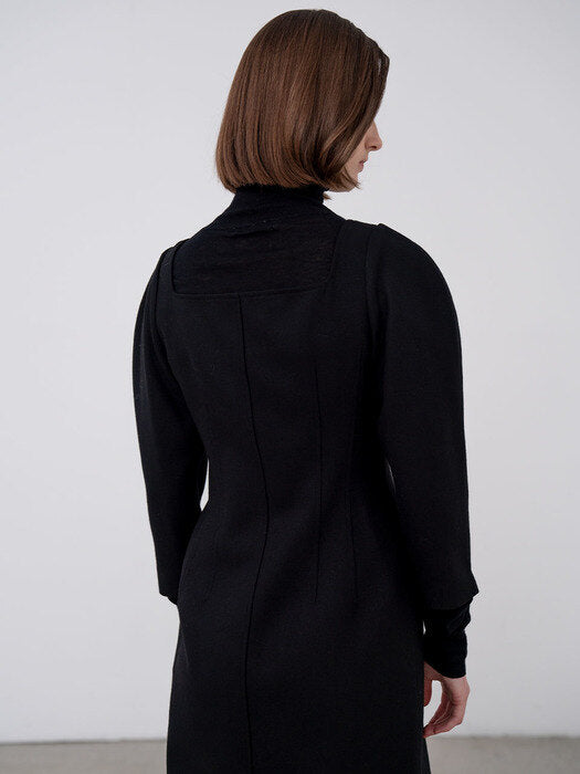 [TILLIDIE] Cut out neck balloon wool dress (2color)