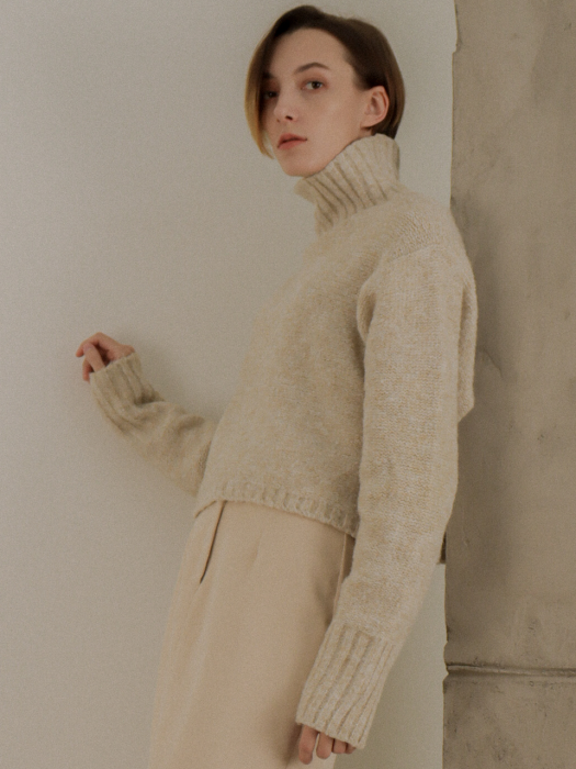 [TILLIDIE] Wool Cropped Turtleneck Knit(Oatmeal)