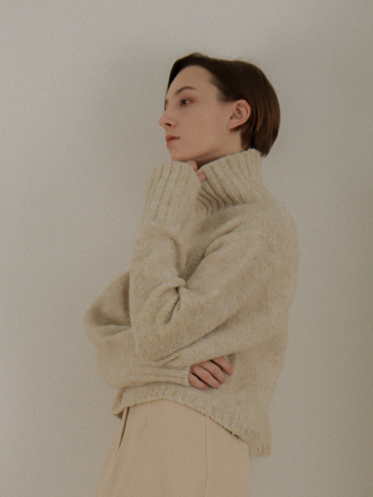 [TILLIDIE] Wool Cropped Turtleneck Knit(Oatmeal)