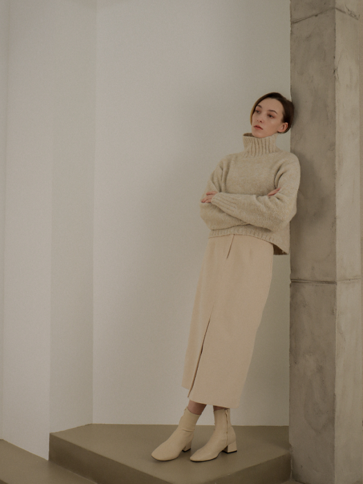 [TILLIDIE] Wool Cropped Turtleneck Knit(Oatmeal)