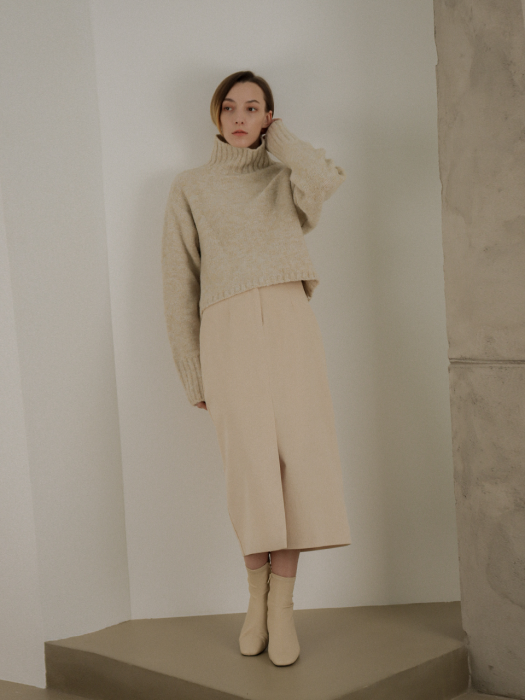 [TILLIDIE] Wool Cropped Turtleneck Knit(Oatmeal)