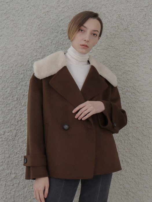 [TILLIDIE] Handmade Fur Collar Half Coat(Brown)
