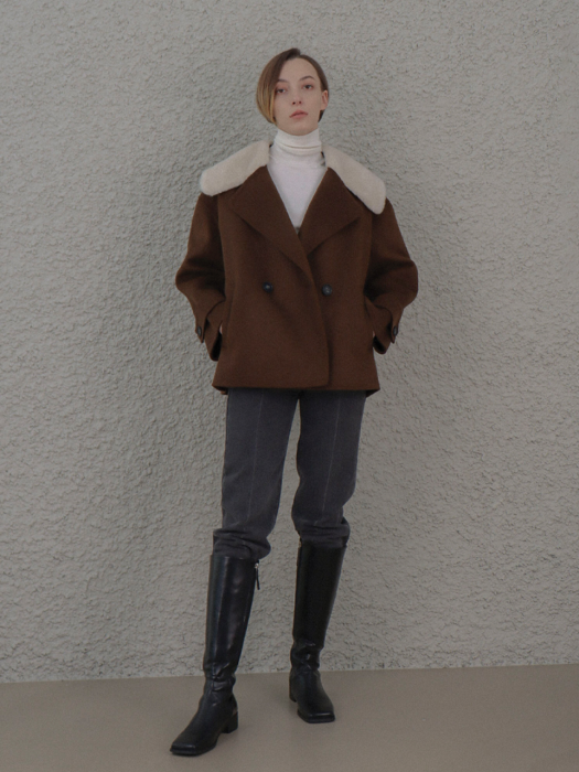[TILLIDIE] Handmade Fur Collar Half Coat(Brown)
