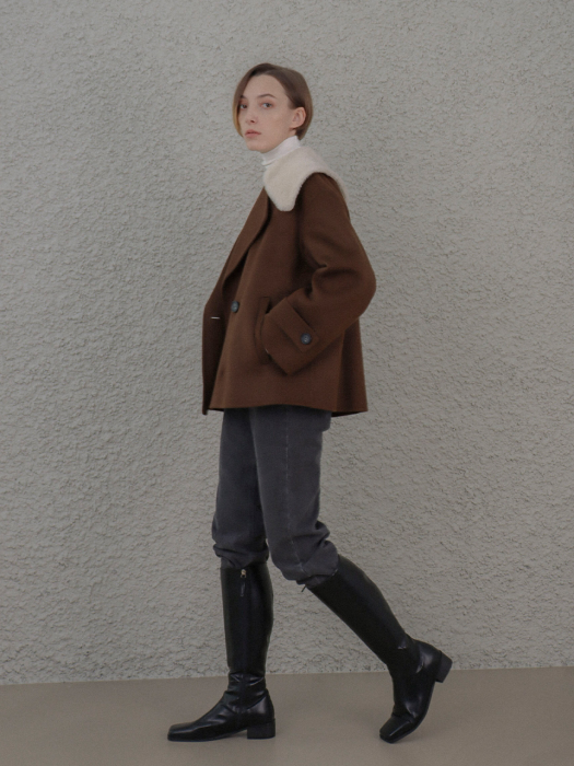 [TILLIDIE] Handmade Fur Collar Half Coat(Brown)