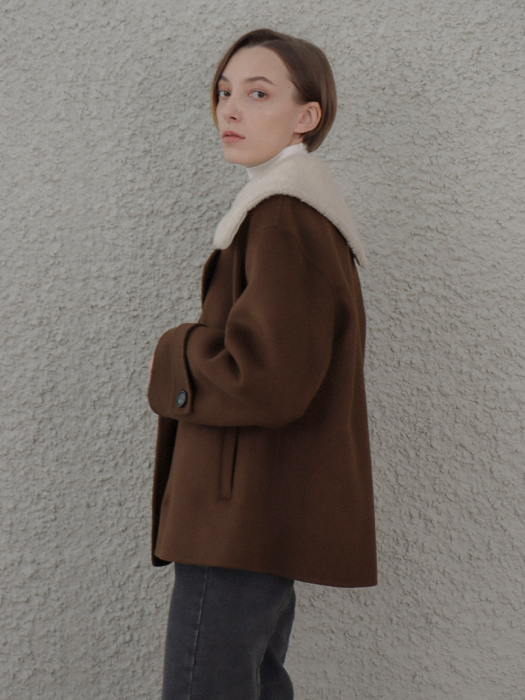 [TILLIDIE] Handmade Fur Collar Half Coat(Brown)