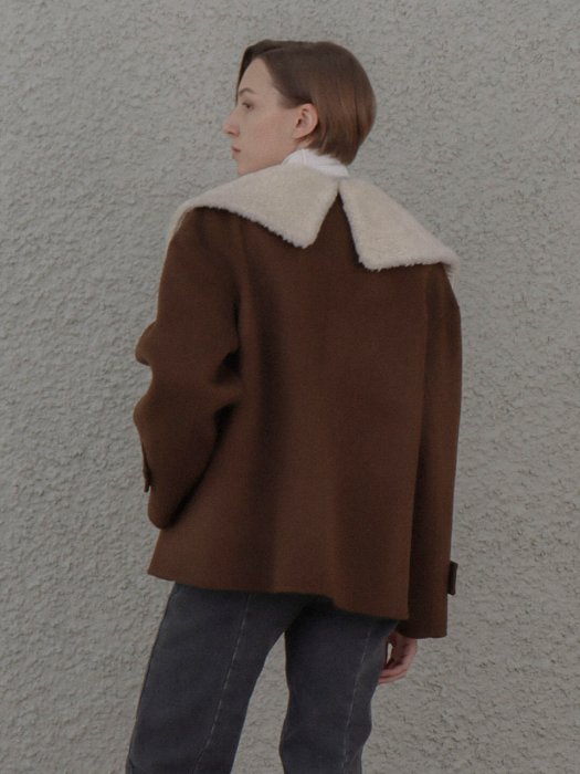 [TILLIDIE] Handmade Fur Collar Half Coat(Brown)