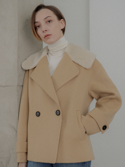 [TILLIDIE] Handmade Fur Collar Half Coat(Beige)