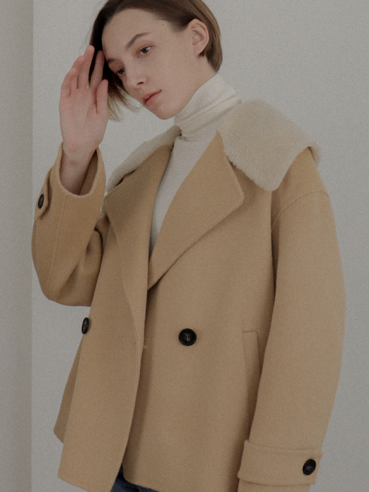 [TILLIDIE] Handmade Fur Collar Half Coat(Beige)