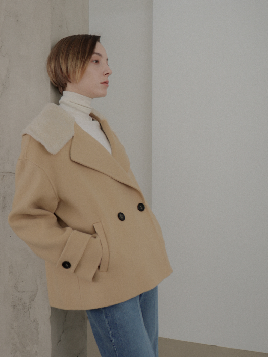 [TILLIDIE] Handmade Fur Collar Half Coat(Beige)