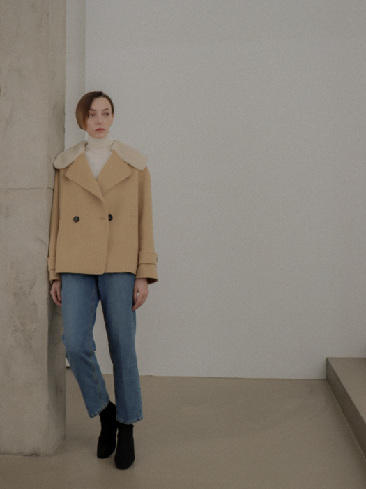 [TILLIDIE] Handmade Fur Collar Half Coat(Beige)