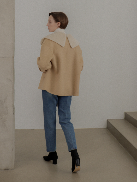 [TILLIDIE] Handmade Fur Collar Half Coat(Beige)