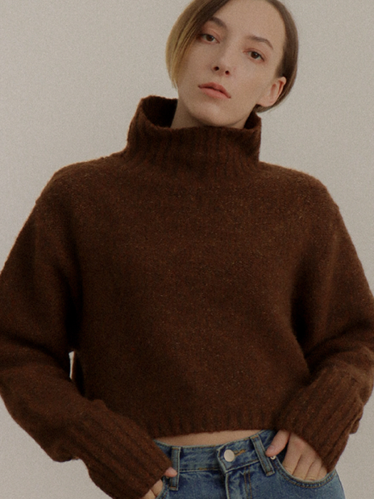 [TILLIDIE] Wool Cropped Turtleneck Knit(Brown)