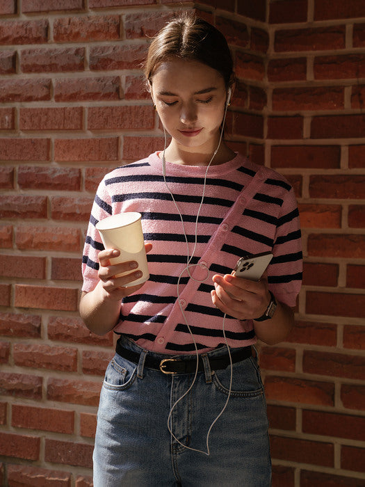 [TILLIDIE] Terry stripe summer knit(Pink&Navy)