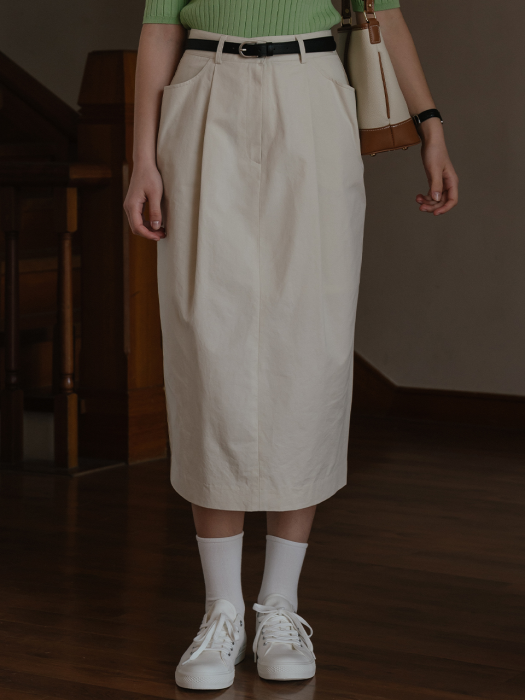 [TILLIDIE] One turk cotton long skirt(Cream beige)