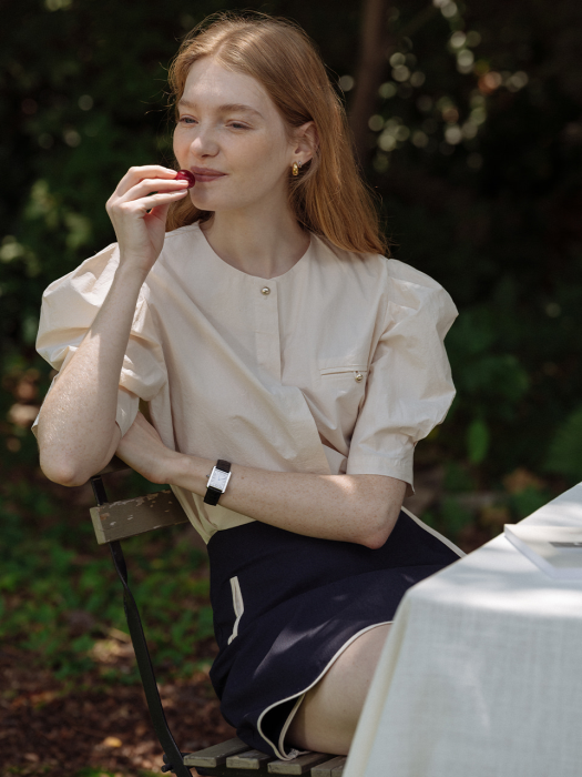 [TILLIDIE] Volume half sleeve blouse(Cream)