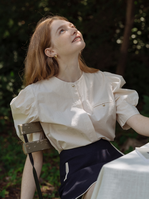 [TILLIDIE] Volume half sleeve blouse(Cream)