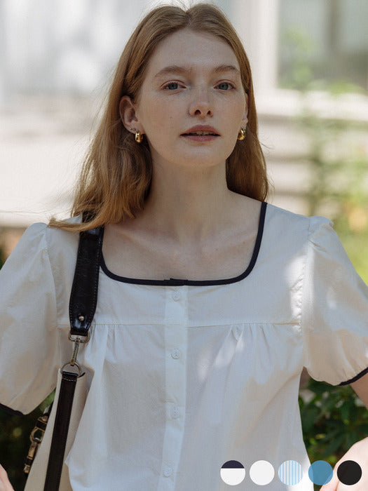 [TILLIDIE] Square neck shirring blouse_5color