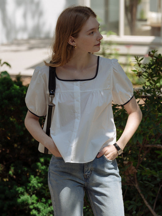 [TILLIDIE] Square neck shirring blouse_5color