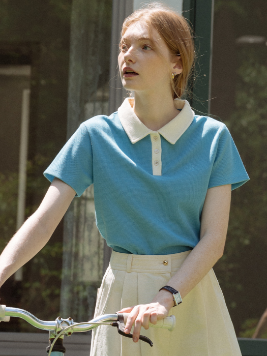 [TILLIDIE] Till waffle collar T-shirt(Blue)