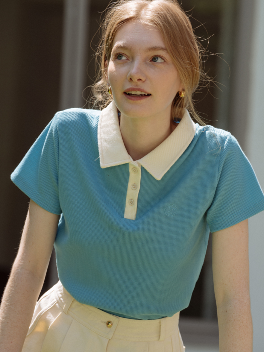 [TILLIDIE] Till waffle collar T-shirt(Blue)