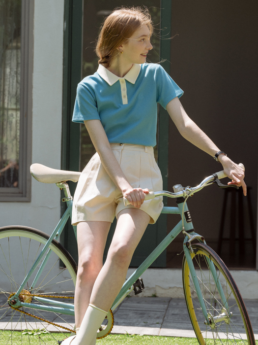 [TILLIDIE] Till waffle collar T-shirt(Blue)