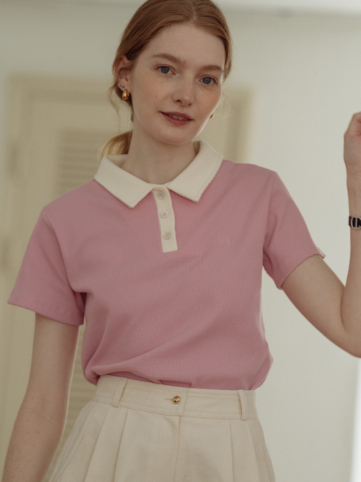 [TILLIDIE] Till waffle collar T-shirt(Pink)