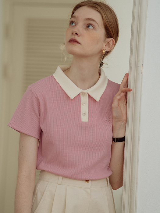 [TILLIDIE] Till waffle collar T-shirt(Pink)
