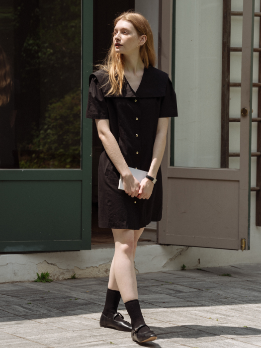 [TILLIDIE] Linen wide collar OPS(Black)