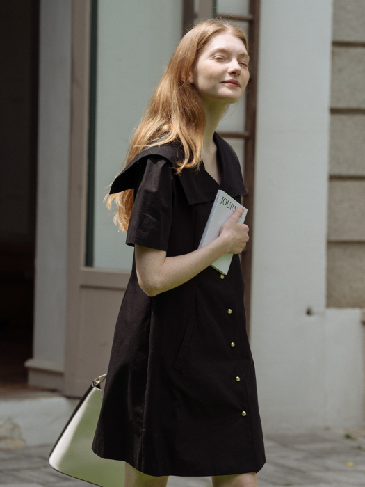 [TILLIDIE] Linen wide collar OPS(Black)