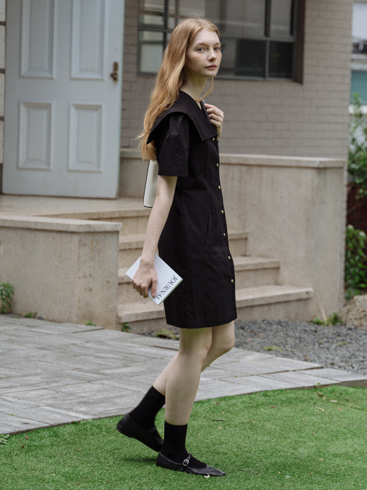 [TILLIDIE] Linen wide collar OPS(Black)