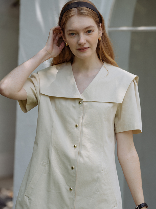 [TILLIDIE] Linen wide collar OPS(Ivory)