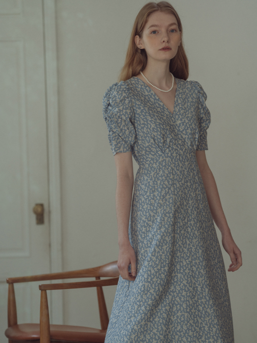 [TILLIDIE] V-neck shirring OPS(Skyblue)