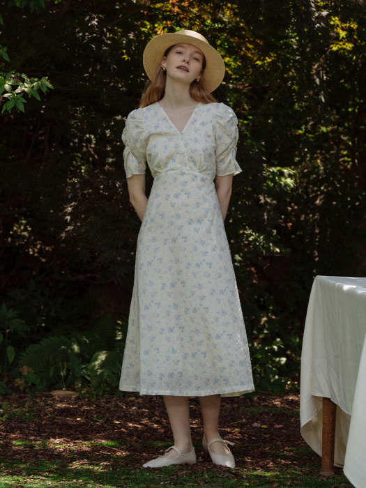 [TILLIDIE] V-neck shirring OPS(Ivory)